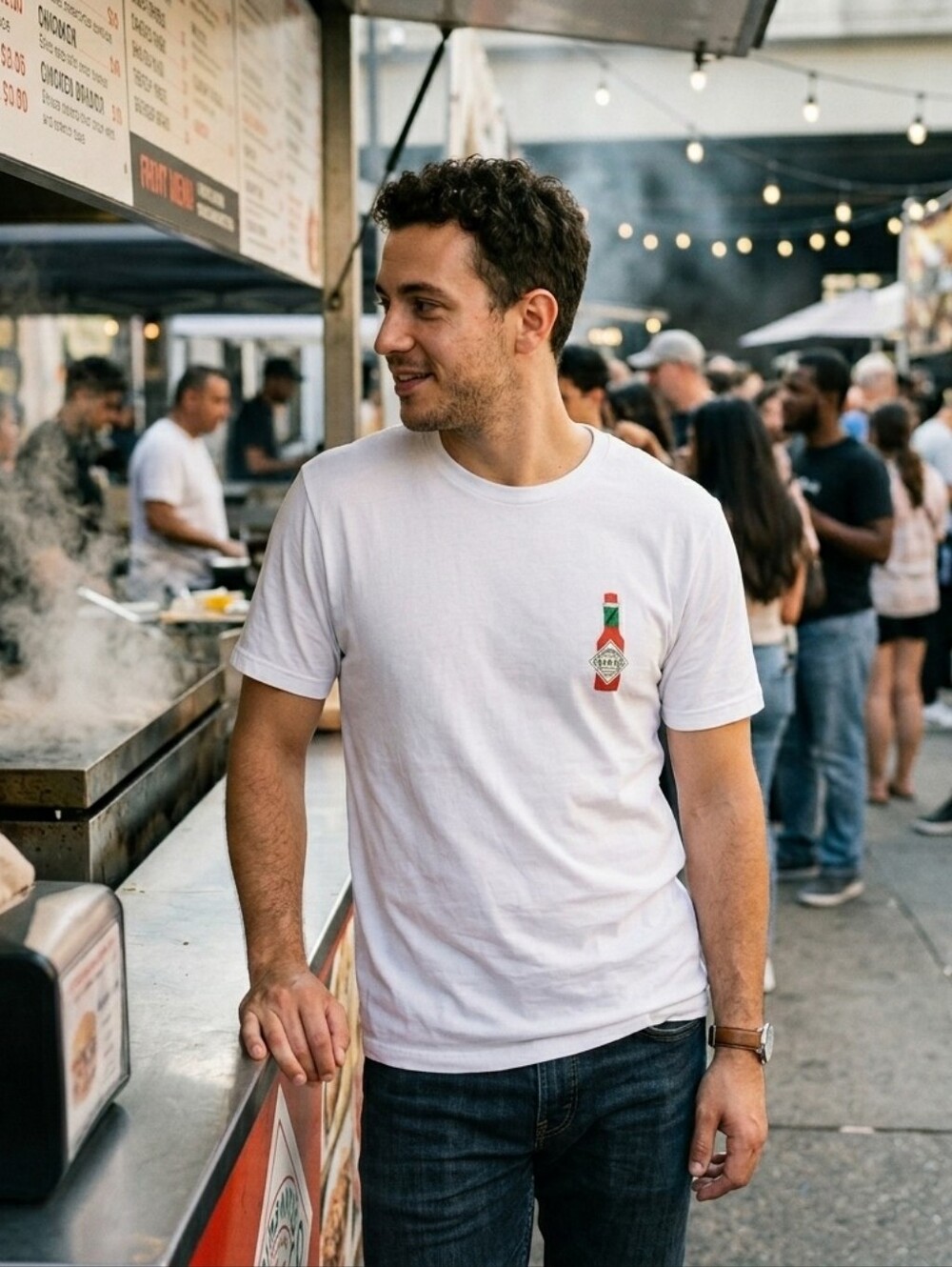 {Tabasco} White Tee with Red Bottle Logo - Size XL